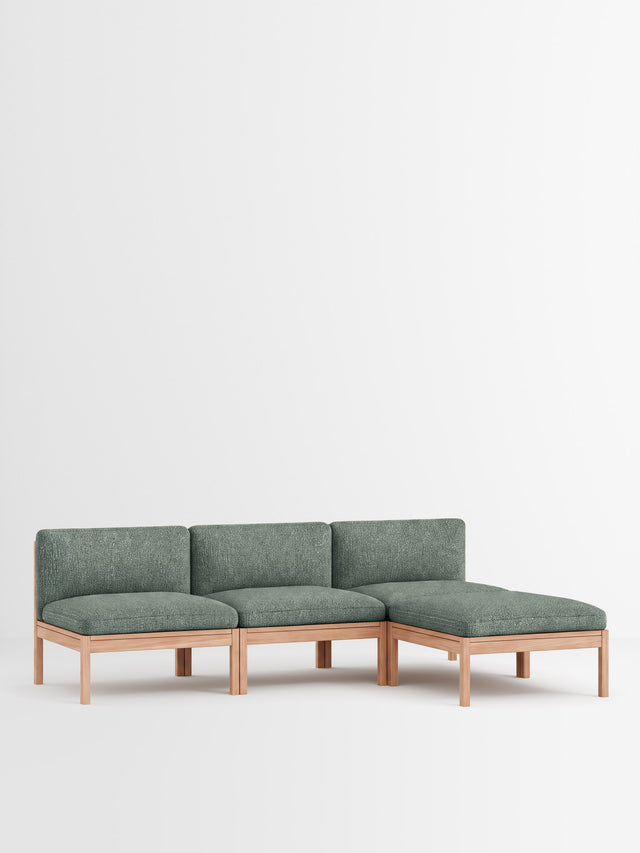 Moebe Sofa | 3-Sitzer mit Chaise Longue – Moss -0003 / Eiche natur