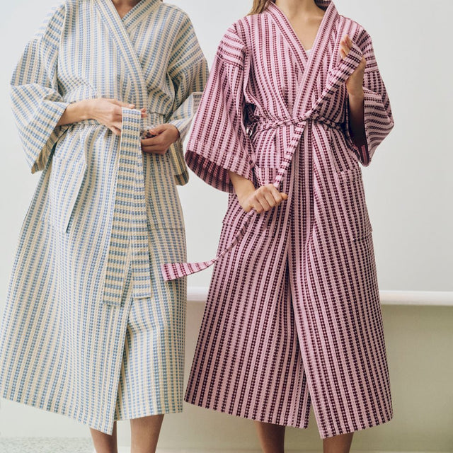 Bademantel | Waffle Bathrobe Stripe Dusty Blue