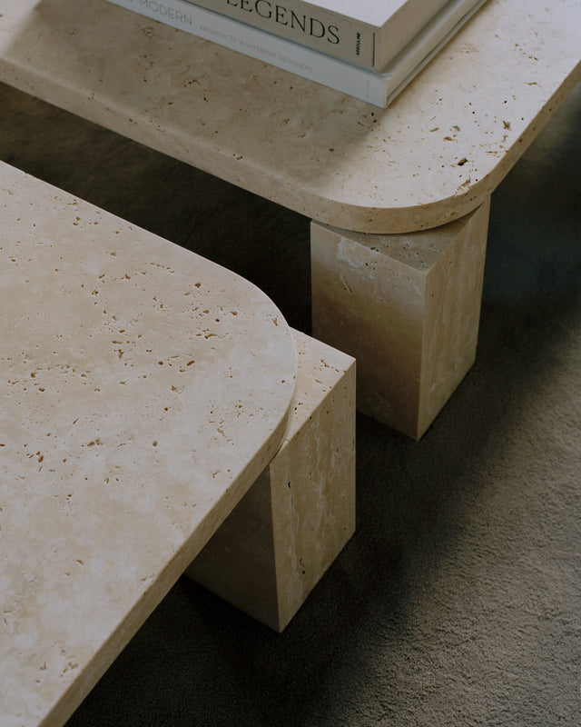 Atlas side table 82x82 travertine | B goods