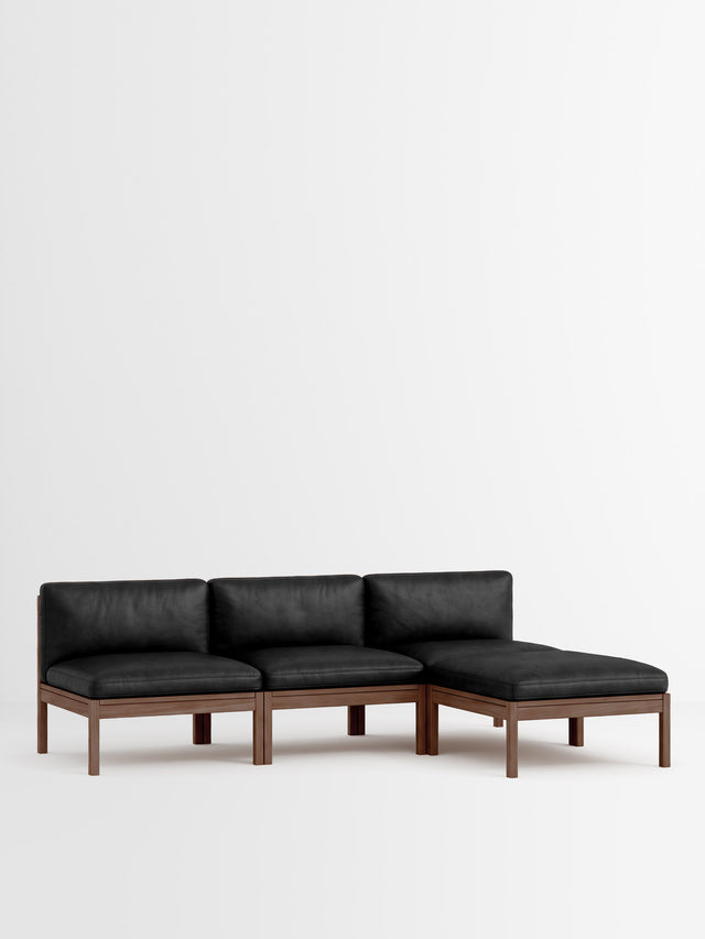 Moebe Sofa | 3-Sitzer mit Chaise Longue – Leder Schwarz / Räuchereiche