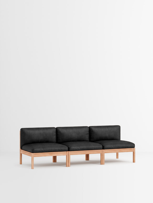 Moebe Sofa | 3-Sitzer – Leder Schwarz / Eiche natur
