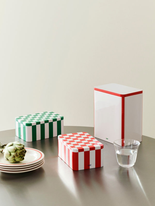 Aufbewahrungsdose | Tin Container L, off-white / rot